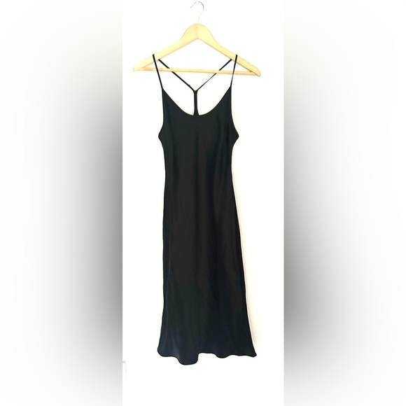 ARITZIA BABATON Cox black satin silky slip midi dress sleeveless racerback xs - Picture 8 of 9